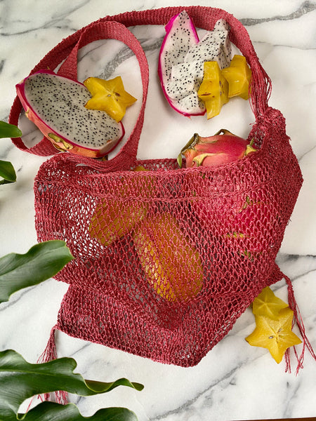Red Si JungleVine Tote with dragon fruit and star fruit